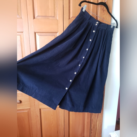 Vintage Eddie Bauer Navy Blue Corduroy Button-Down Maxi Skirt 12 - Picture 9 of 9